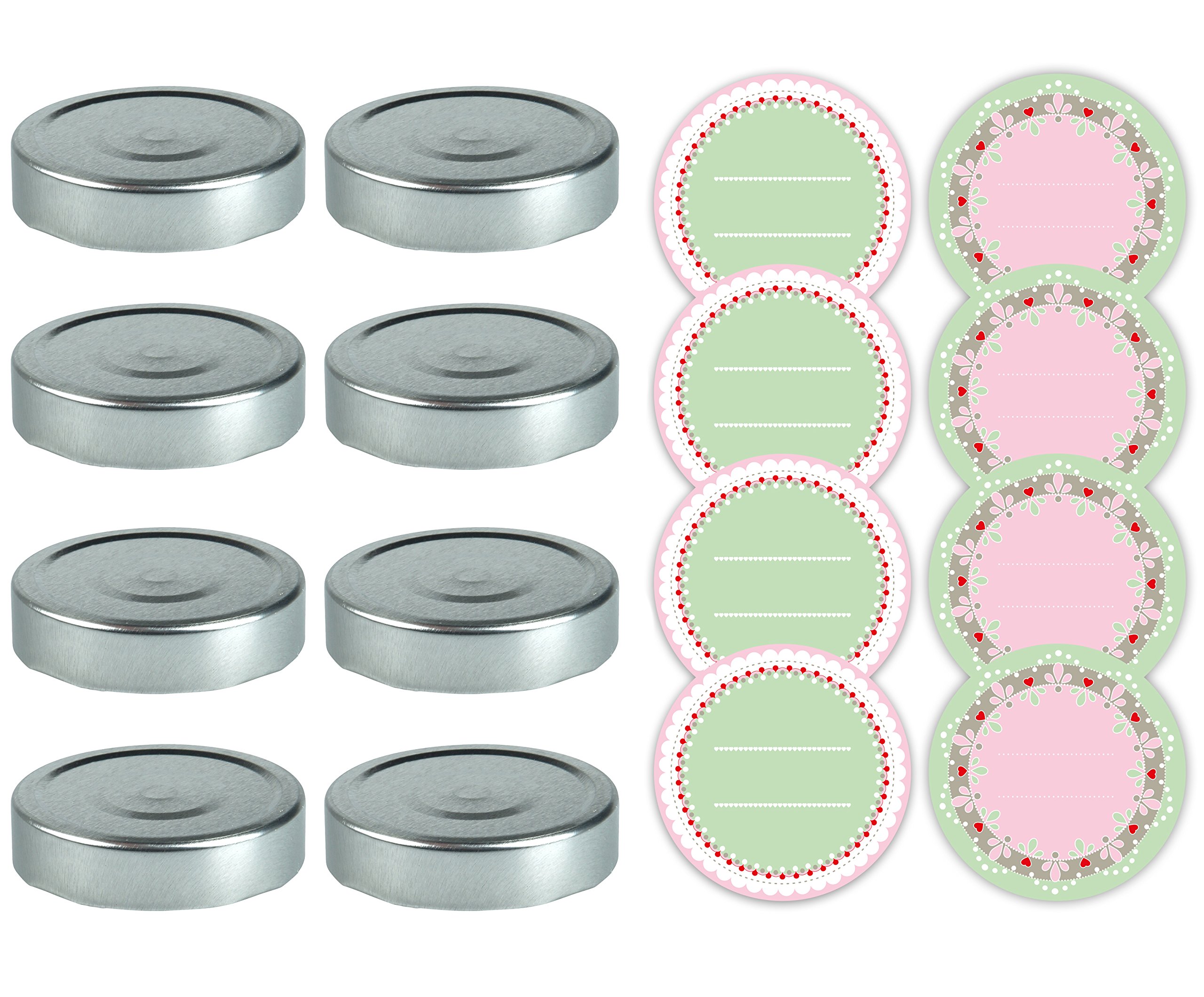 Dr. Oetker 3230 Lid Twist Off and Stickers, Tin Plate, Silver/Green/Red/White/Pink, 8.5 x 8.5 x 1 cm 8 Units