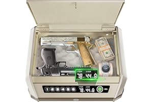 TOPMEDA Gun Safe with LCD Display, ≤0.1s Quick Access Biometric Handgun Safe for 2-4 Pistols, Hand Gun Lock Box with Fingerprint | Keypad | and Keys for Home Drawer Bedside Nightstand