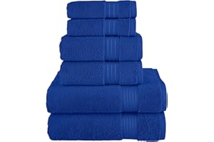Elegant Comfort Premium Cotton 6-Piece Towel Set, Includes 2 Washcloths, 2 Hand Towels and 2 Bath Towels, 100% Turkish Cotton - Highly Absorbent and Super Soft Towels for Bathroom, Royal Blue