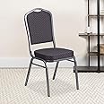 EMMA + OLIVER 4 Pack Crown Back Stack Banquet Chair in Black Pattern Fabric - Silver Vein Frame