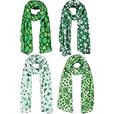 Patelai 4 Pieces Women's St. Patrick's Shamrock Scarf Irish Green Clover St. Patrick's Day Printed Shamrock Scarf for Women Holiday Outfits Accessories