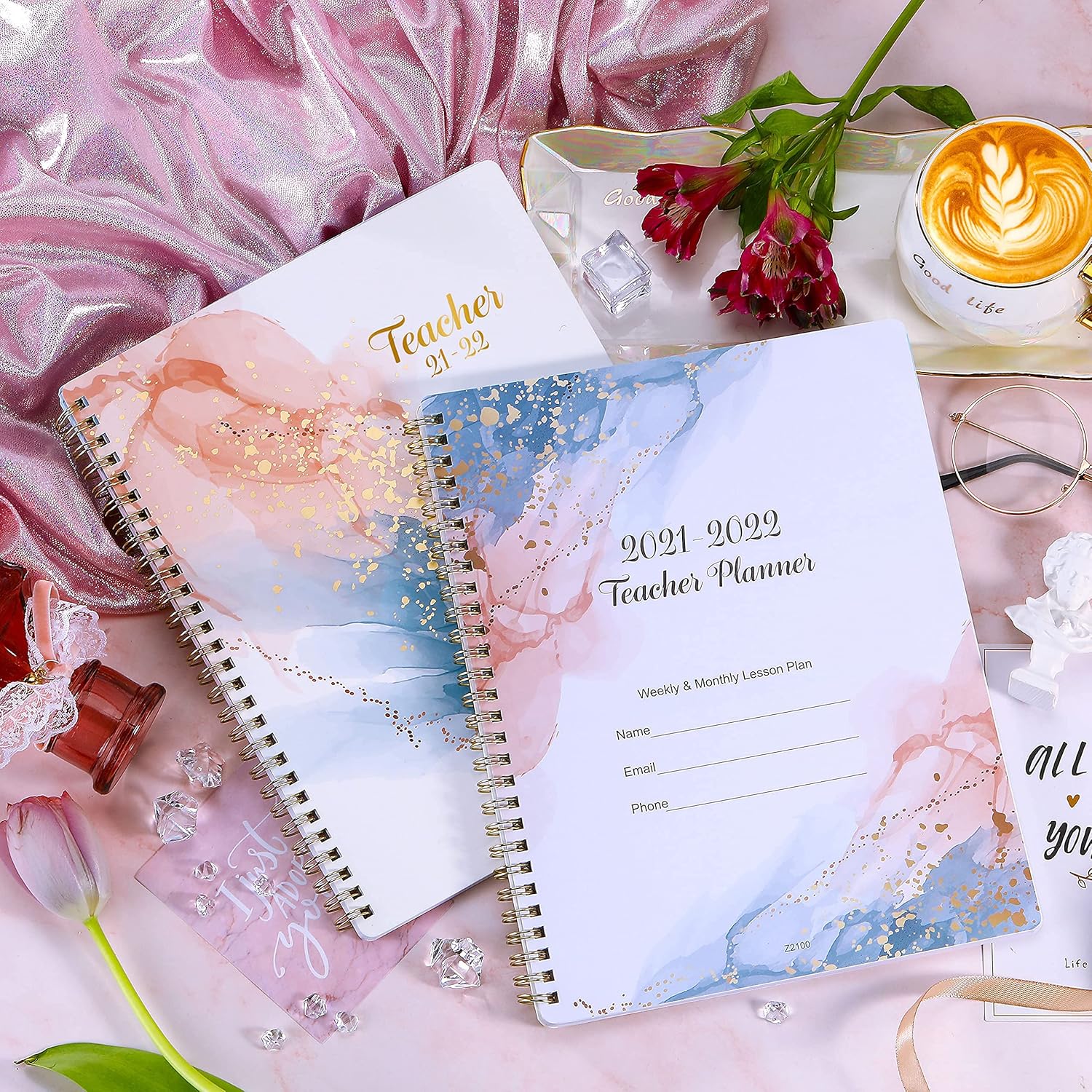 2021-2022 Teacher Planner-Academic Lesson Planner With Quotes, July 2021-June 2022, 7.8"* 9.8", Weekly and Monthly Pages With Thick Papers for Classroom or Homeschool, Flexible Cover, Wirebound : Office Products