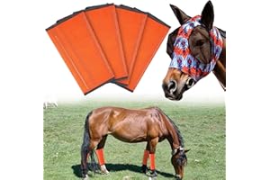 DREYOO Fly Boots for Horses Set of 4 with Horse Fly Mask, Adjustable Horse Fly Boots Stops Stomping Fly Leg Wraps for Horses, Horse Leg Fly Protectors Breathable Fly Masks for Horses with Ears (Orange)