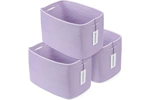 XUANGUO Cotton Rope storage Basket Bins Woven Basket for Organizing Shelves Rectangle Decorative Baskets For storage Clothes Toys Books Towels Square Wicker Nursery basket organizer 3 pack purple lavender