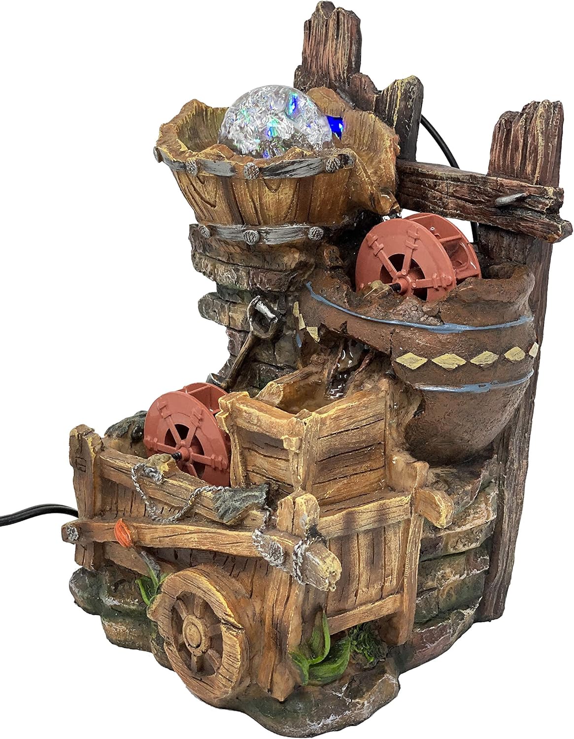 ImagiWonder Tabletop Fountain Water Mill in Broken Jar on Cart: Home & Kitchen
