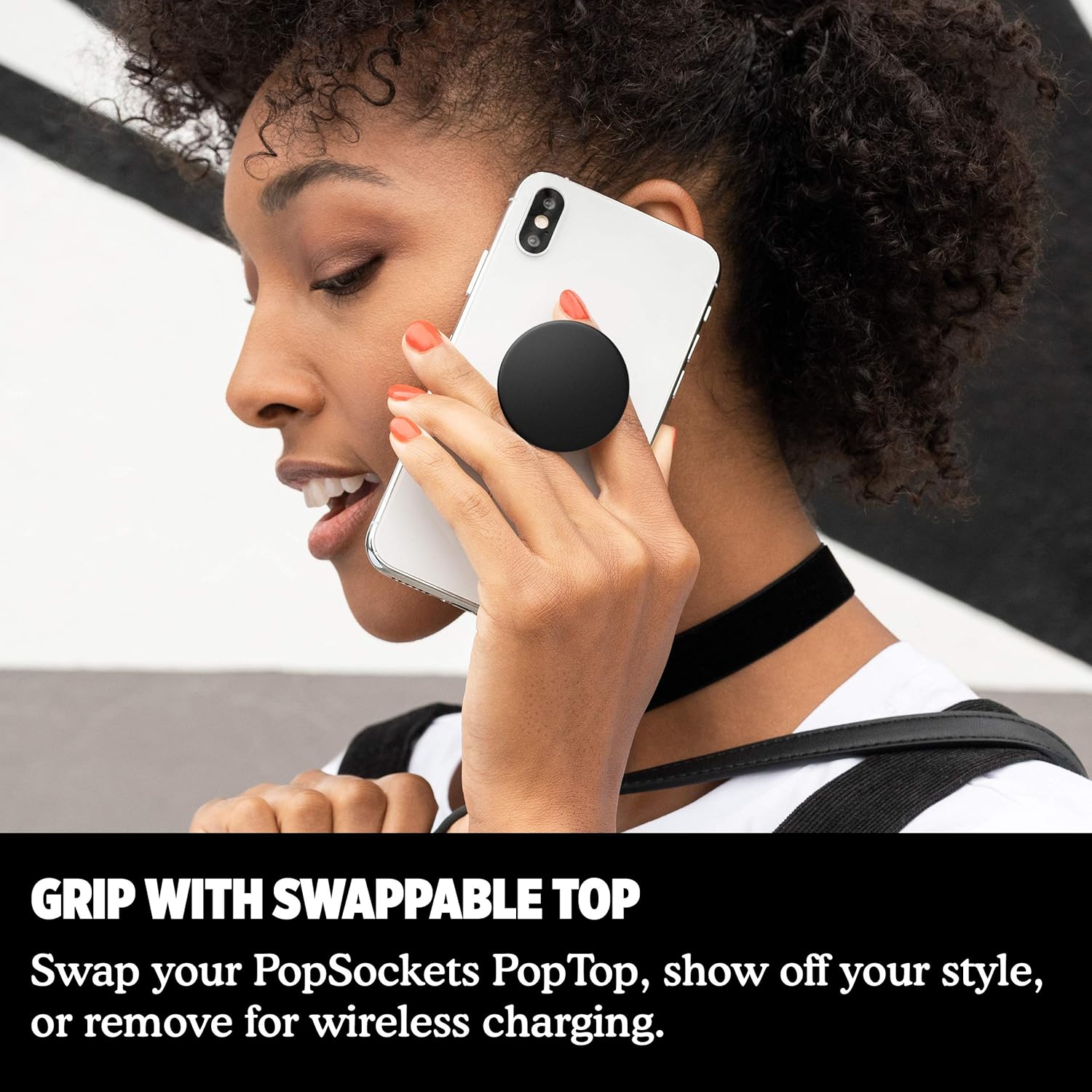 PopSockets: PopGrip with Swappable Top for Phones & Tablets - Aluminum Black