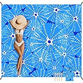 Shedoo Beach Blanket, 78''×86'' Large Waterproof Sandproof Beach Mat for 2-4 Adults, Lightweight Compact Sand Free Outdoor Picnic Blanket with 4 Stakes & 4 Corner Pockets