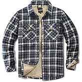 Puwasa Men's Sherpa Lined Cotton Flannel Shirt Jacket Plaid Button Up Jacket Coat for Men with Pocket