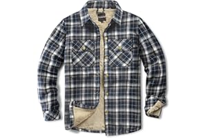 Puwasa Men's Sherpa Lined Cotton Flannel Shirt Jacket Plaid Button Up Jacket Coat for Men with Pocket