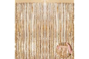 NUWDHP Champagne Gold Metallic Tinsel Foil Fringe Curtains, 2 Pack 3.3x8.3 Feet Party Streamer for Birthday Party Decorations, Halloween Decor, Foil Curtain for Bachelorette Party