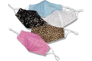HOPE LOVE SHINE Face Mask Set for Women (5-Pack) - Perfect Gift for a Wedding, Bridal Party, Holiday - Sexy Lace Face Mask for Women - White, Blue, Black, Hot Pink, Leopard Face Mask Set