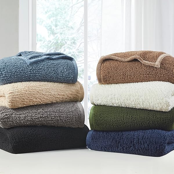 WOOLRICH BURLINGTON BERBER BLANKET SUPER SOFT, COZY LIGHTWEIGHT COVER WITH LUXURIOUS VELVET BINDING, MODERN TRENDY ALL SEASON BEDSPREAD BEDDING-SET, TWIN: 66X90, GREY