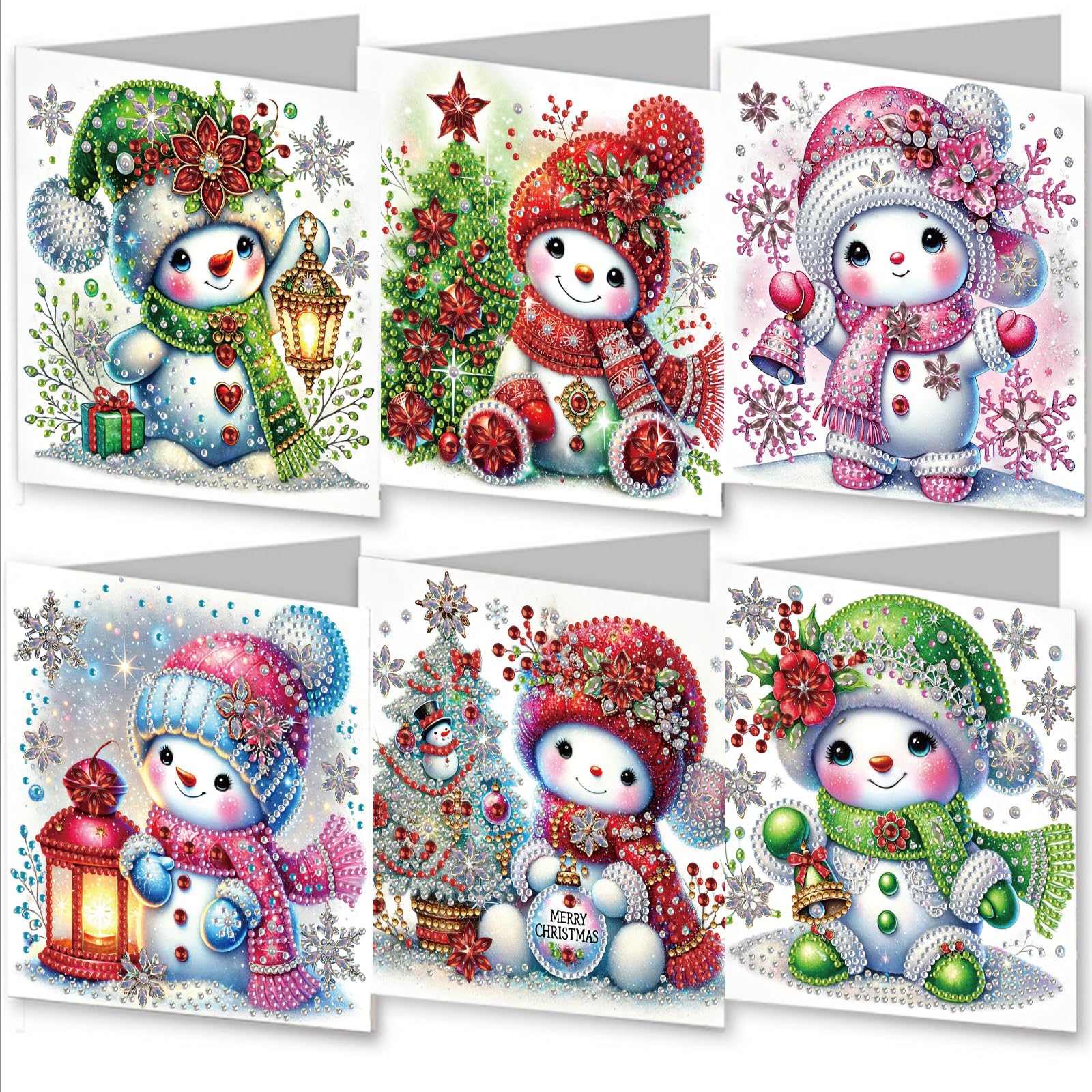 Awesocrafts 6pcs Diamond Art Christmas Cards Kits - Snowman Lights DIY Painting Sets, 5D Art Cards with Envelopes, Postcards for Handmade, Xmas 30 * 15cm (Lamp)