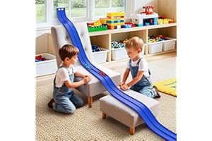 ANOOZO 16 Ft Flexible Race Car Ramp Track for Kids Toy with Suction Cups, Compatible with Diecast 1/64th Cars, Rolls Up Portable Racetrack Party Favor Gifts for Boys Ages 3-10 Year Old (Racing Blue)
