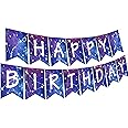 Galaxy Happy Birthday Banner Galaxy Space Astrology Party Decorations for Boys Girls Planet Starry Sky Themed Party Banner Supplies for Solar System Themed Birthday Party Nebula Bunting Decor