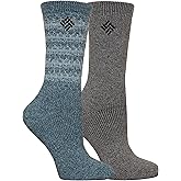 Columbia Texture Wool Crew Socks, 2 Pair, Everblue/Grey, One Size