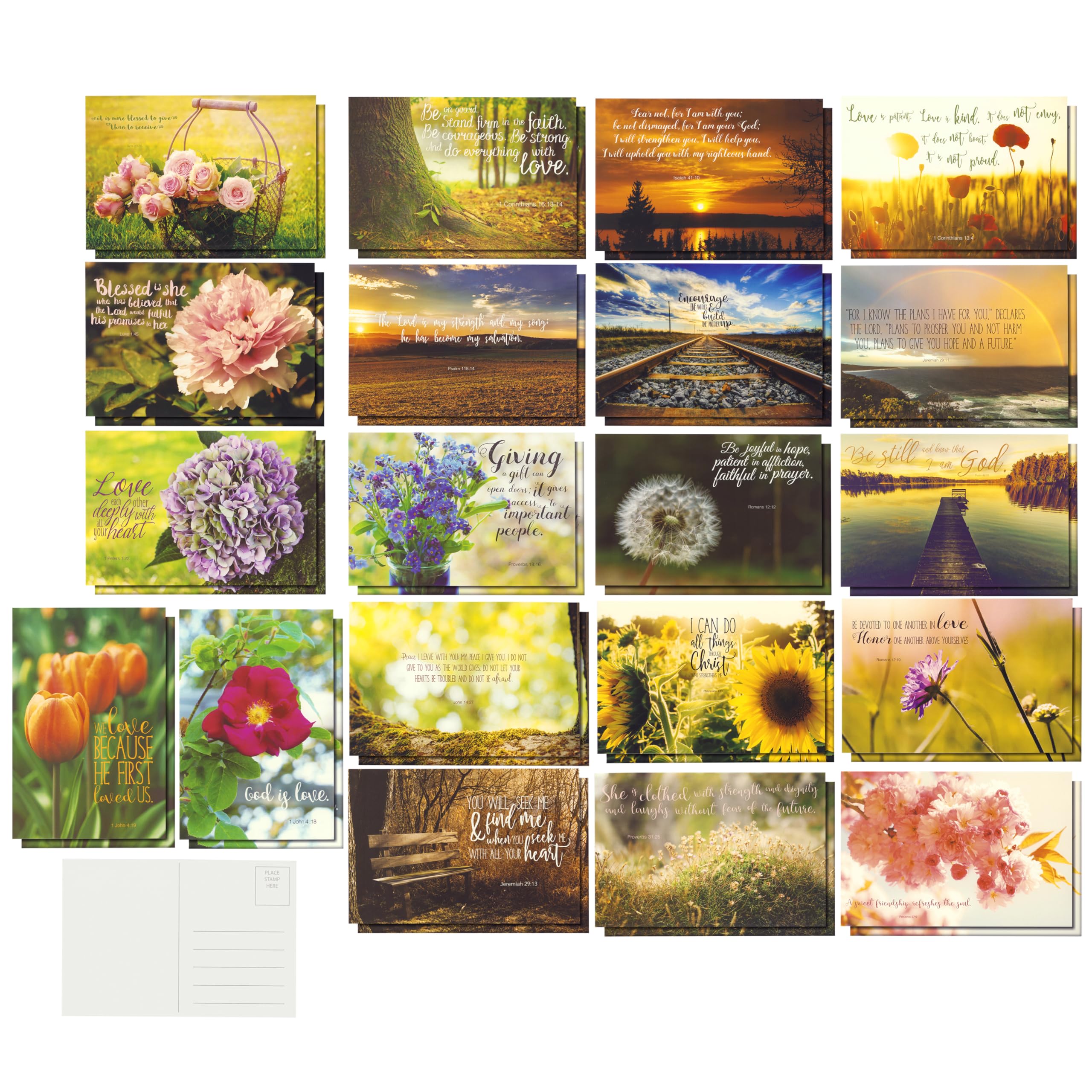 BEST PAPER GREETINGS 40 Pack Christian Motivational Postcards, 20 Designs Featuring Bible Quotes, 10.2 x 15.2 cm