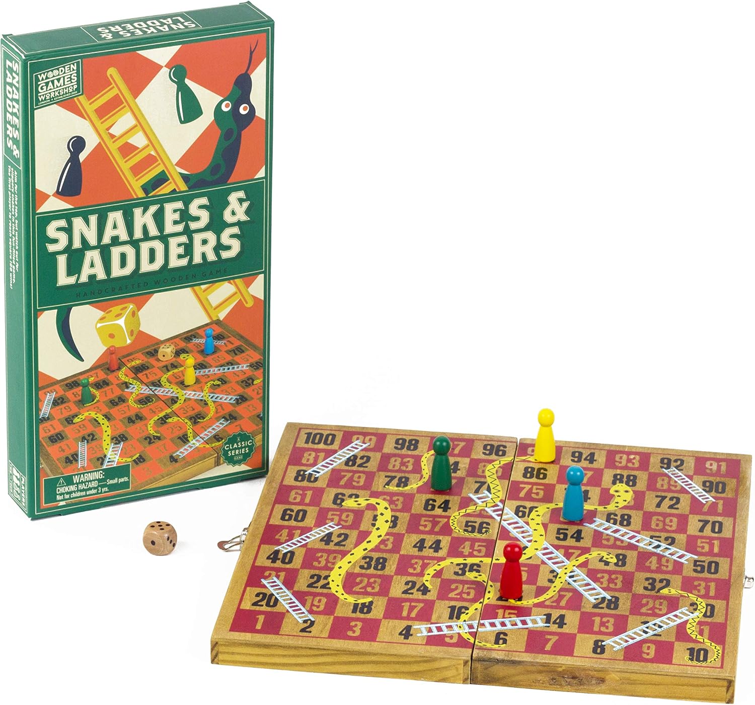 Professor PUZZLE Snakes and Ladders Wooden Games Workshop, Bruin, 15 x 3.5 x 28.7 cm