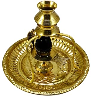 Amazing India Shaligram Shiva Ling Lingam Shivling Statue Hindu Puja Brass Stand with Thali