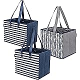 Planet E Reusable Grocery Shopping Bags - Large Collapsible Boxes With Reinforced Bottoms Made of Recycled Plastic (Pack of 3)