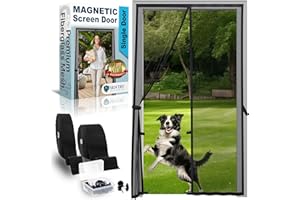 Fiberglass Mesh Magnetic Screen Door – Heavy Duty Self-Closing Hanging Door Net Screen with Magnet Closures – Fits Doors Up T