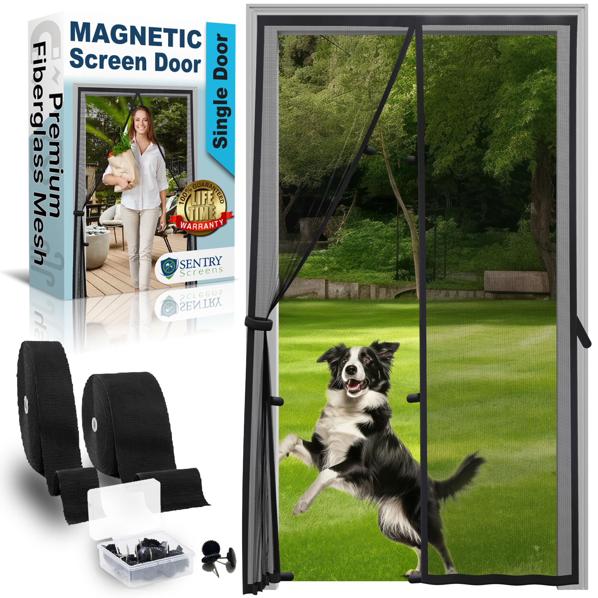 Fiberglass Mesh Magnetic Screen Door 99 x 210cm – Heavy Duty Self-Closing Hanging Door Net Screen with Magnet Closures – Magnetic Door Screen