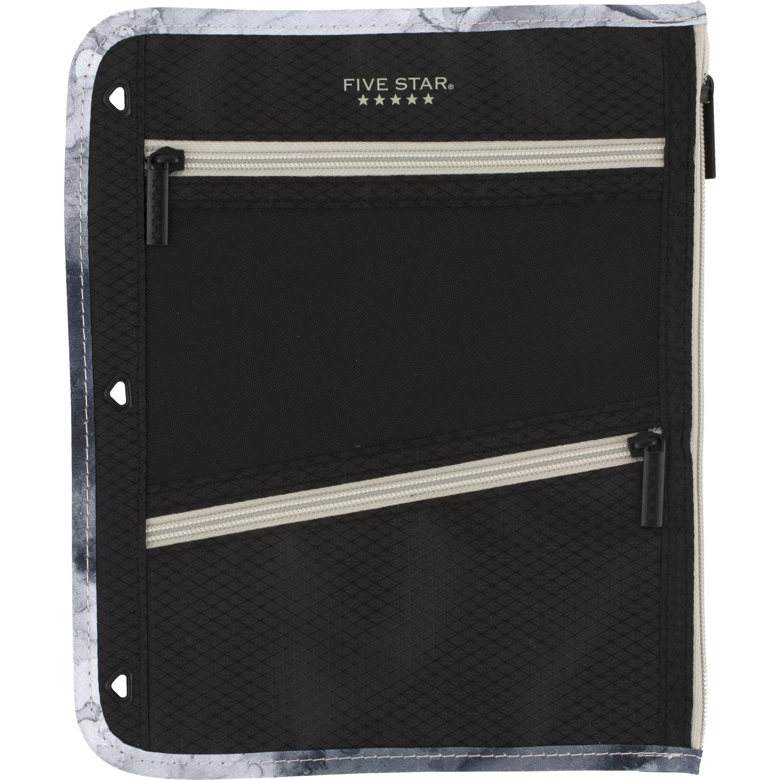 Photo 1 of Five Star Pencil Pouch, Pen Case, 3-Pocket Zipper Pouch, Fits 3-Ring Binder, Storage Organizer for Classroom Supplies Earbuds Chargers Cables Makeup, Black/Grey (506420A-ECM)