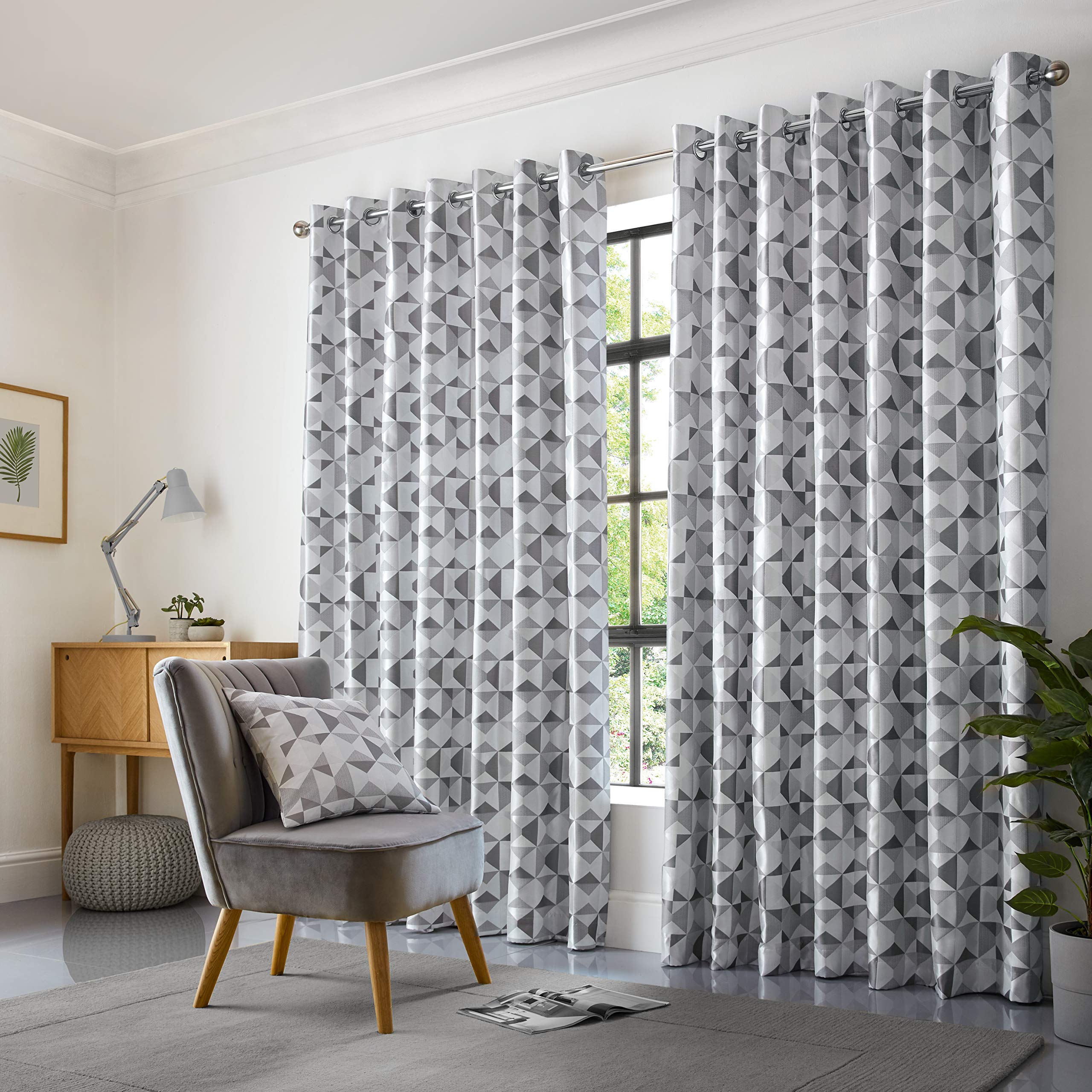 Alan Symonds Skandi Lined Ring/Eyelet Top Curtains (Silver, 66" x 54" (168 x 137cm))
