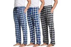 Real Essentials 3 Pack: Men's Pajama Pants - Knit Cotton Flannel Plaid Lounge Bottoms (Available In Big & Tall)