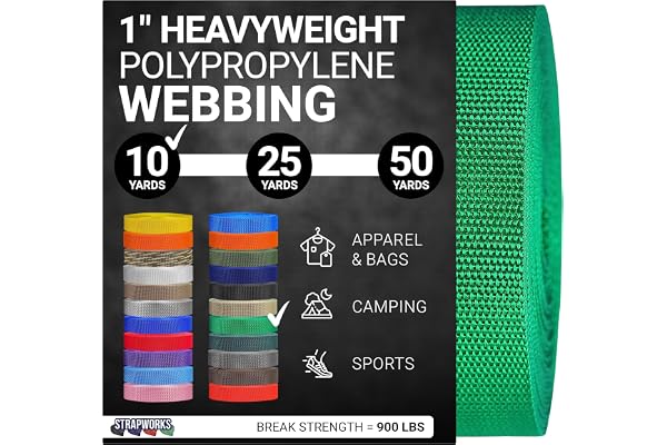 Strapworks Heavyweight Polypropylene Webbing - Heavy Duty Poly Strapping for Outdoor DIY Gear Repair, 1 Inch by 10, 25, or 50