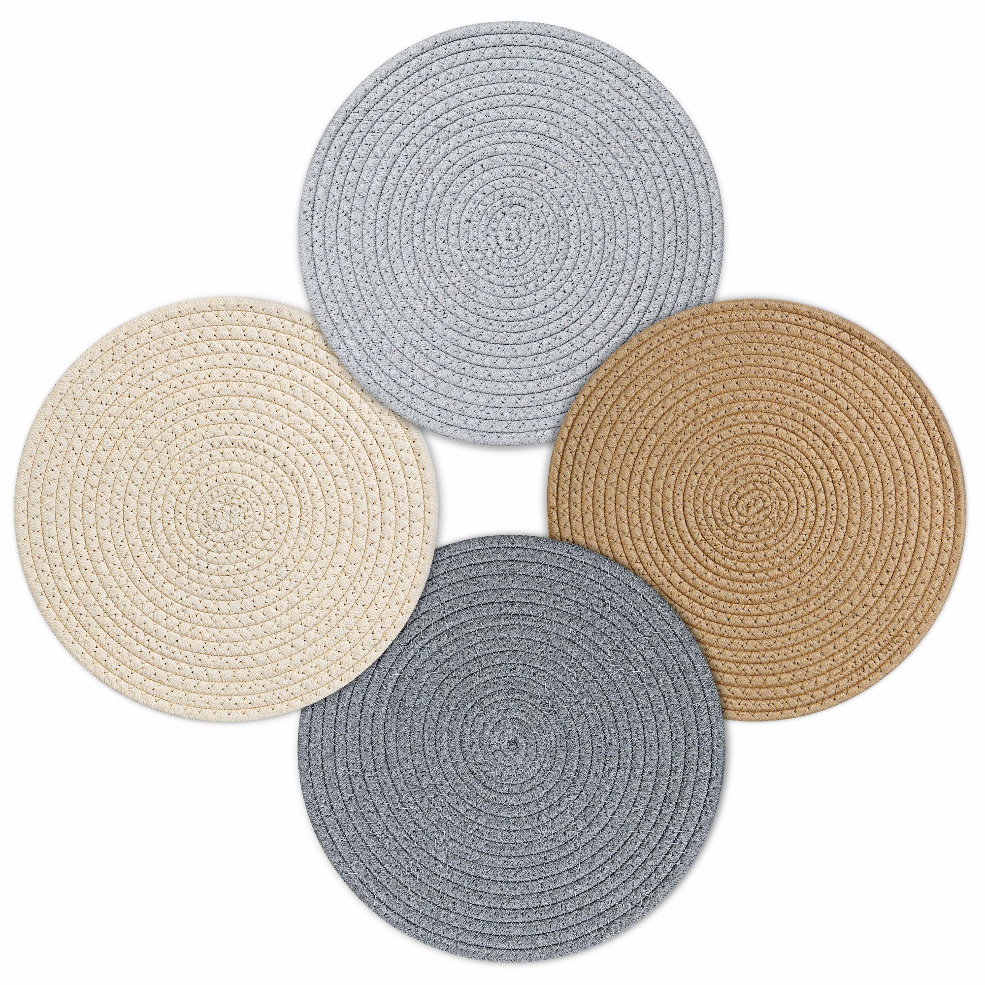 fanquare Cotton Rope Woven Place Mats, Christmas Placemats Set of 4, Heat Resistant Non Slip Woven Table Mats, 30cm Braided Placemats for Kitchen Dinner Table