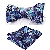 GUSLESON Mens Floral Bowtie Self Tie Bow Tie & Pocket Square Set