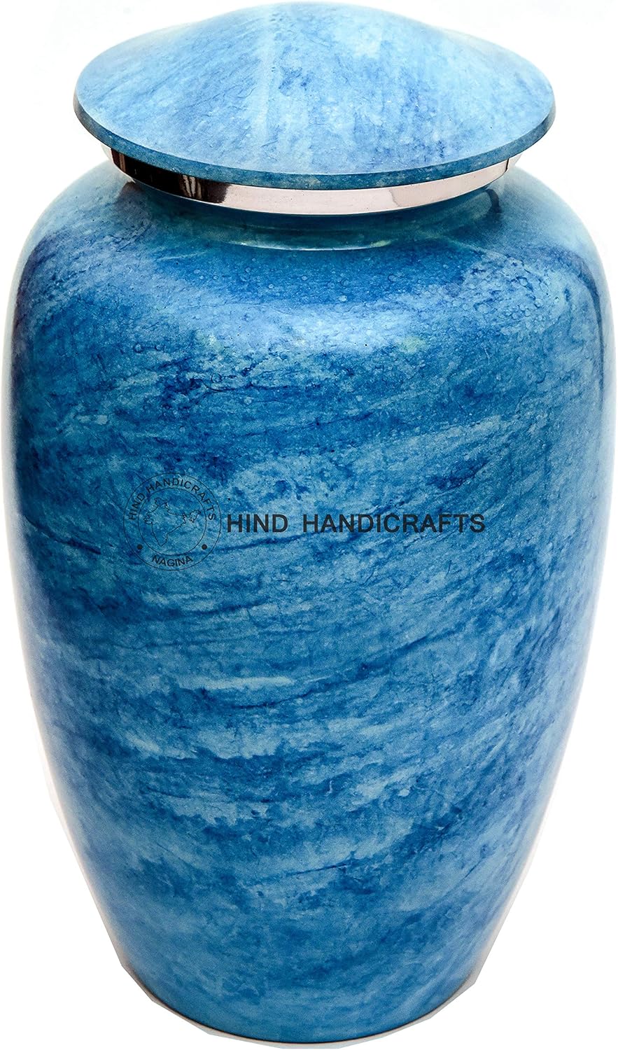 Hind Handicrafts Sky Blue Marble Finish Cremation Urn for Human Ashes