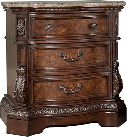 Amazon Com Ashley B705 93 Ledelle Tres Cajones Mesita De Noche Con De Madera Contrachapada Cajones Y Ingles Dovetail Cajon Construccion En Oscuro Kitchen Dining