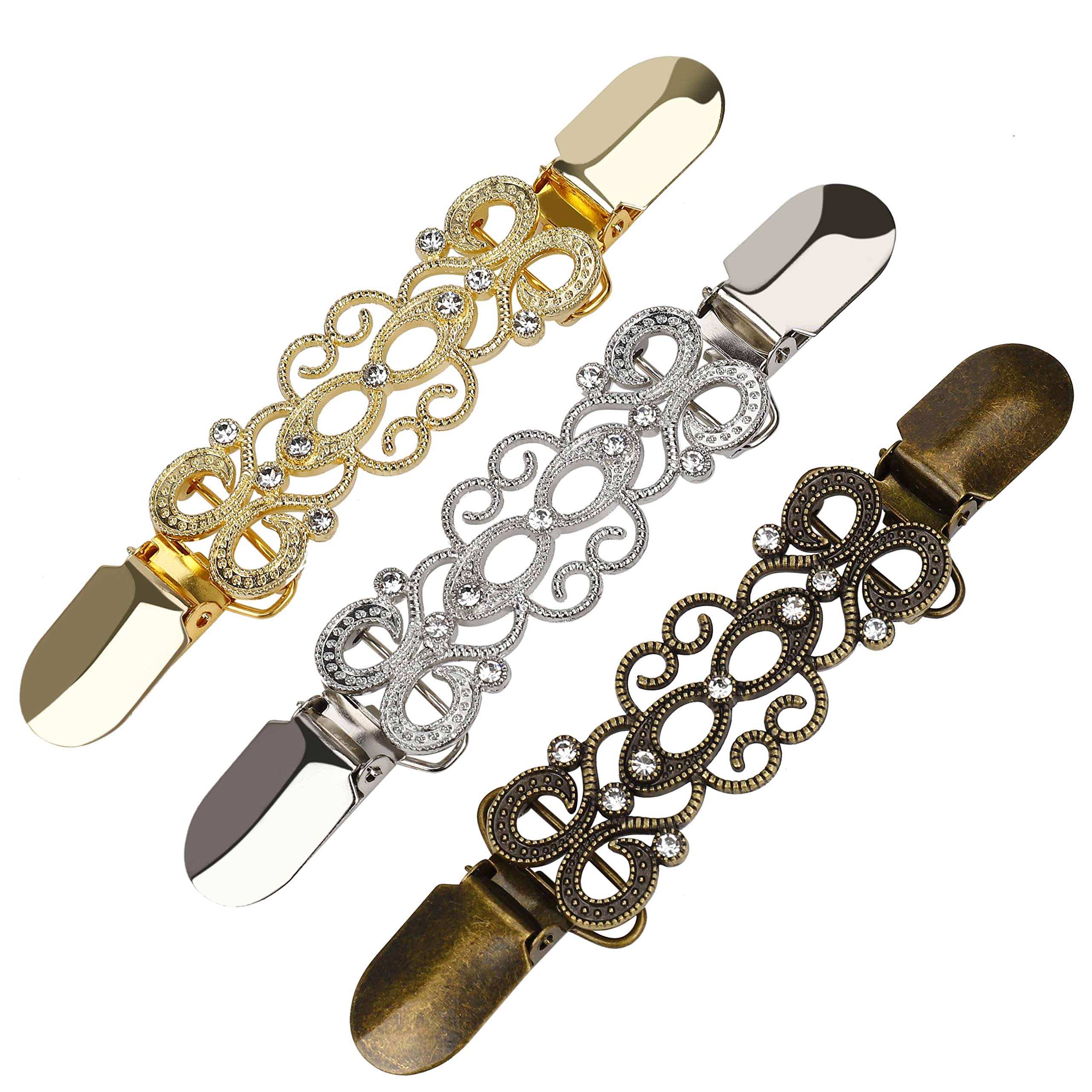 HONGXIN-SHOP Sweater Clips Alloy Crystal Cardigan Collar Connection Buckles Vintage Women Dresses Shawl Clasp 3 Pieces
