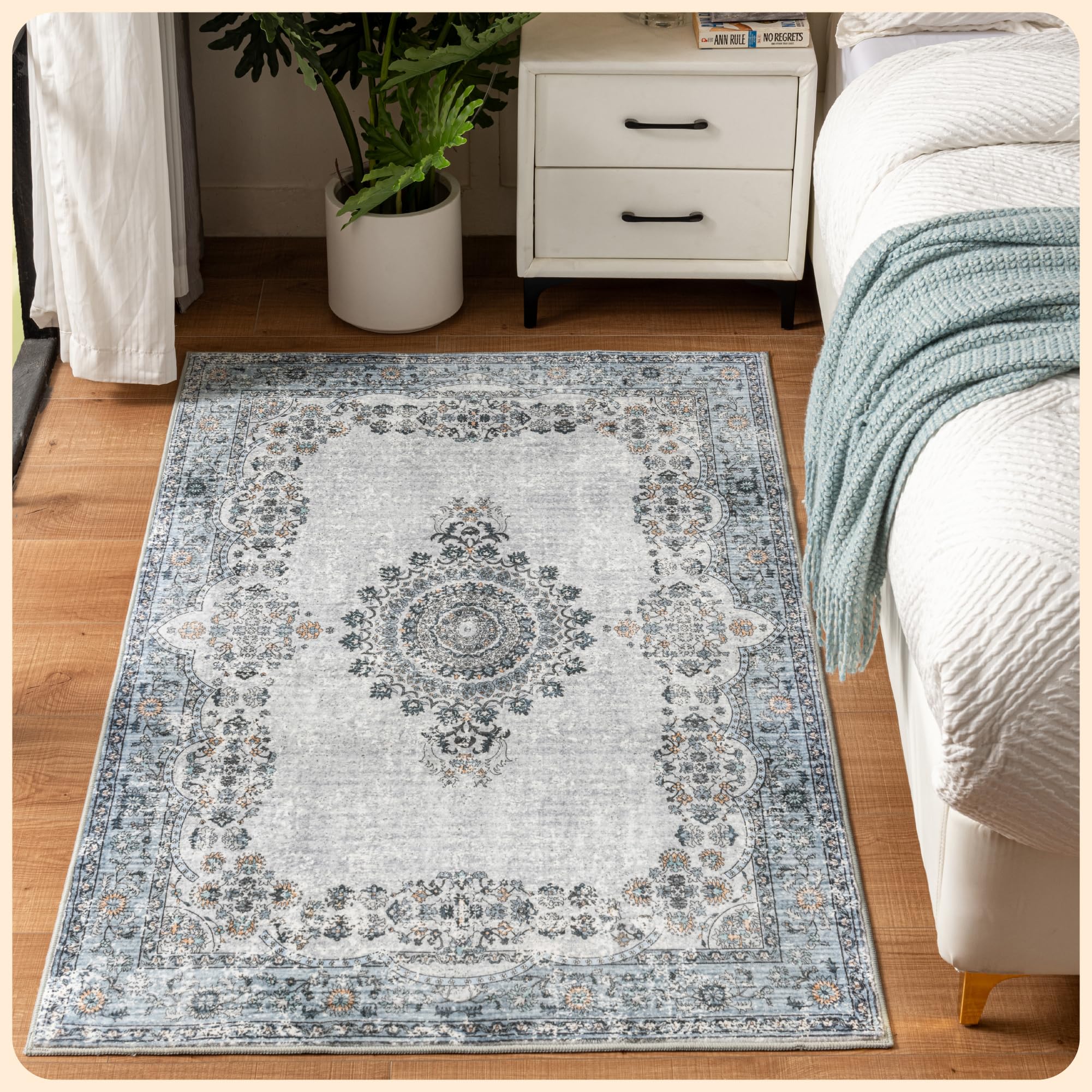 Istana 3x5 Area Rug - Blue Modern Rugs for Living Room 3x5 - Foldable Rugs for Bedroom/Living Room Rug - Stain Resistant Washable Rug - Eco-Friendly Small Area Rugs Image