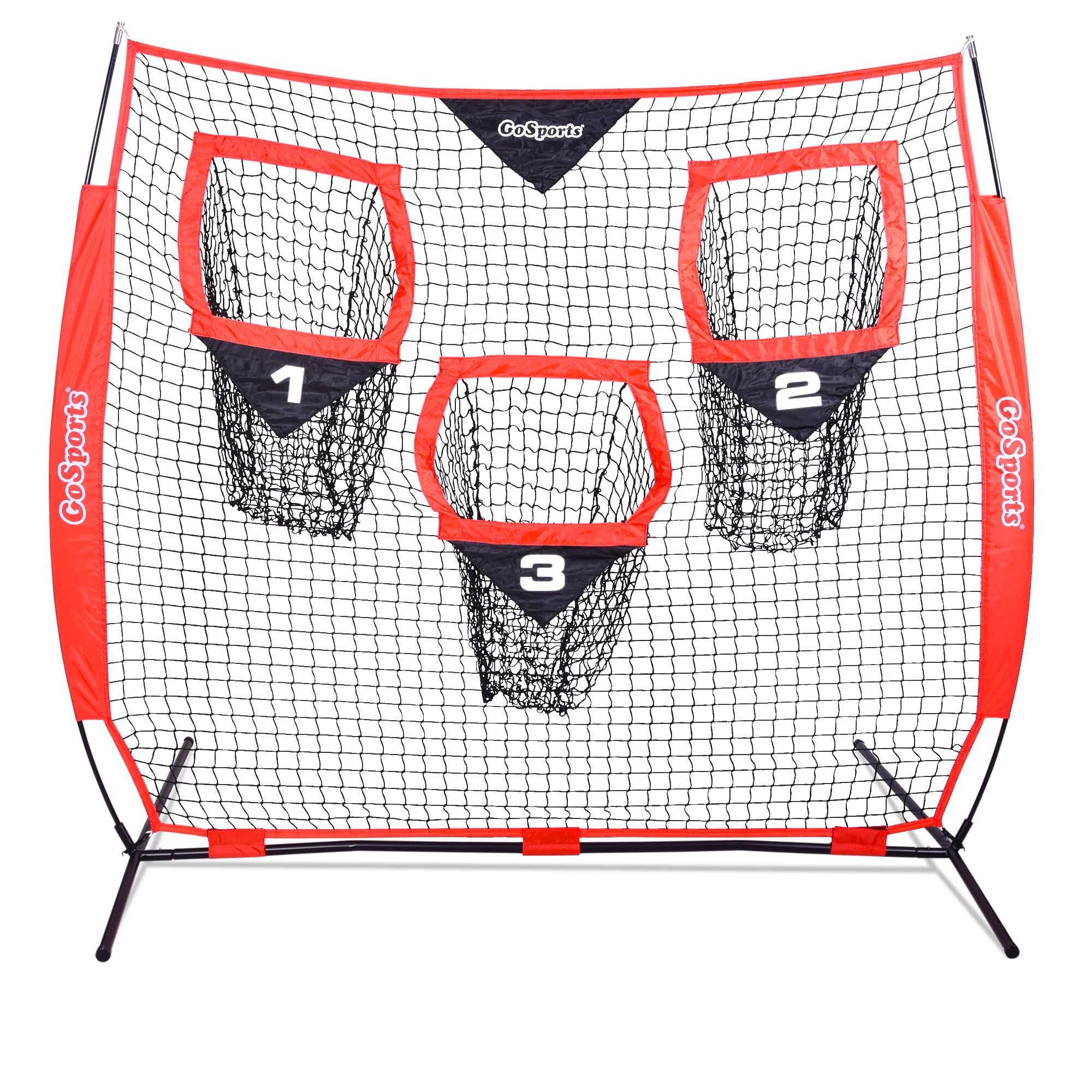 GoSports Football Throwing Net - 8 x 8 ft or 6 x 6 ft Nets - Choose Black or Red