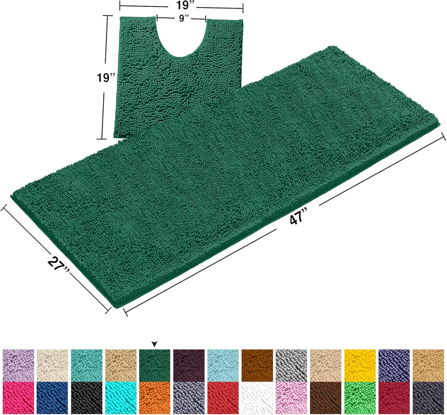 LuxUrux Bathroom Rugs Luxury Chenille 2-Piece Bath Mat Set, Soft Plush Anti-Slip Bath Rug +Toilet Mat.1'' Microfiber Shaggy Carpet, Super Absorbent (Curved Set, Dark Gray): Home & Kitchen
