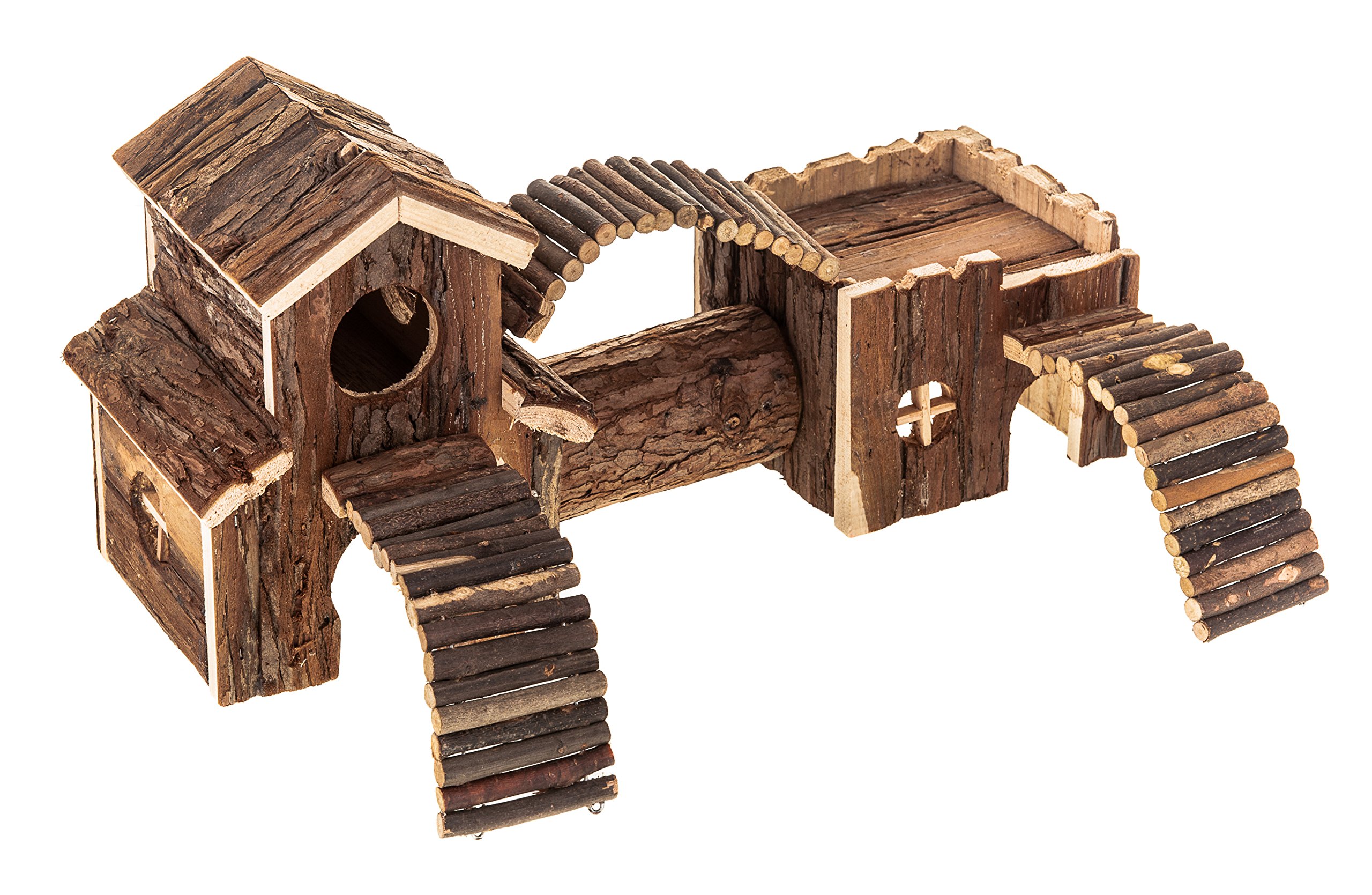 Petlicity Wooden Hamster Playground Natural Cedar Wood Climb and Hide