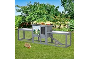 COZIWOW Large Rabbit Hutch Outdoor Indoor, 94.5" L 2-Level Bunny Cage for 2 or More Small Animals, Wooden Pet House with Removable Tray & Multiple Entrances