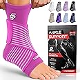 Sleeve Stars Ankle Brace for Women & Men, Ankle Wrap for Sprain, Compression Sleeve for Plantar Fasciitis Relief, Easy Customizable Support: w/ Removable Strap (Pair/M:10"-12"/Hot Pink)