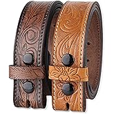 Belt without buckle for men - 100% Full Grain One Piece Leather, Western and casual belts -2 pack Cowboy Belt for Jeans,USA