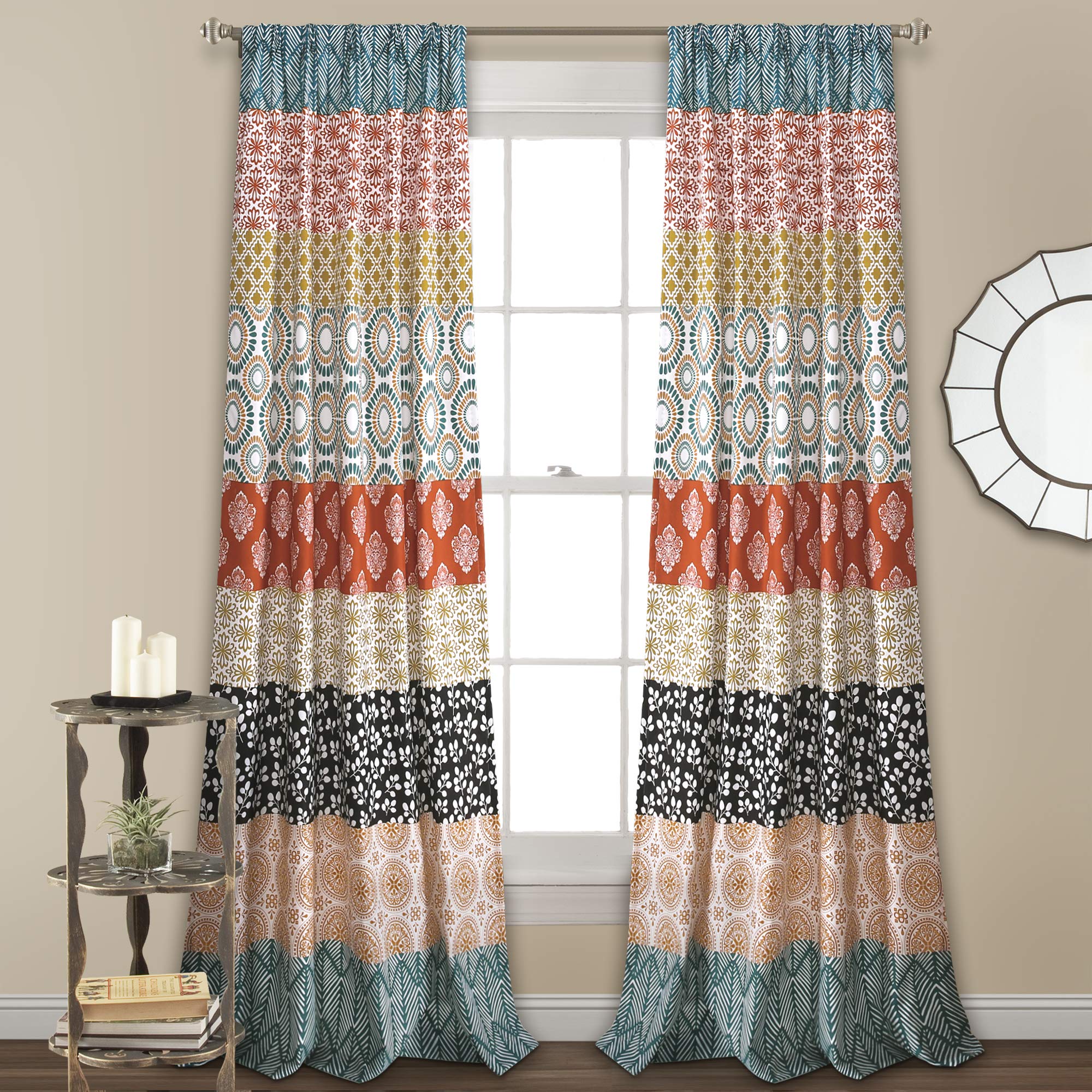 Lush Decor Bohemian Stripe Window Curtain Panels, Pair, 52" W x 108" L, Turquoise & Orange - Colorful Extra Long Curtains - Maximalist & Boho Decor - Boho Curtains For Bedroom, Living & Dining Room
