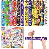 CZWXOXO 74PCS Happy Birthday Slap Bracelets&Stickers Birthday Theme 24PCS Slap Bracelets 50PCS Stickers Party Favors Basket Bag Filler School Prizes Gifts Party Favors Bulk