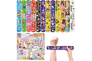 CZWXOXO 74PCS Happy Birthday Slap Bracelets&Stickers Birthday Theme 24PCS Slap Bracelets 50PCS Stickers Party Favors Basket Bag Filler School Prizes Gifts Party Favors Bulk