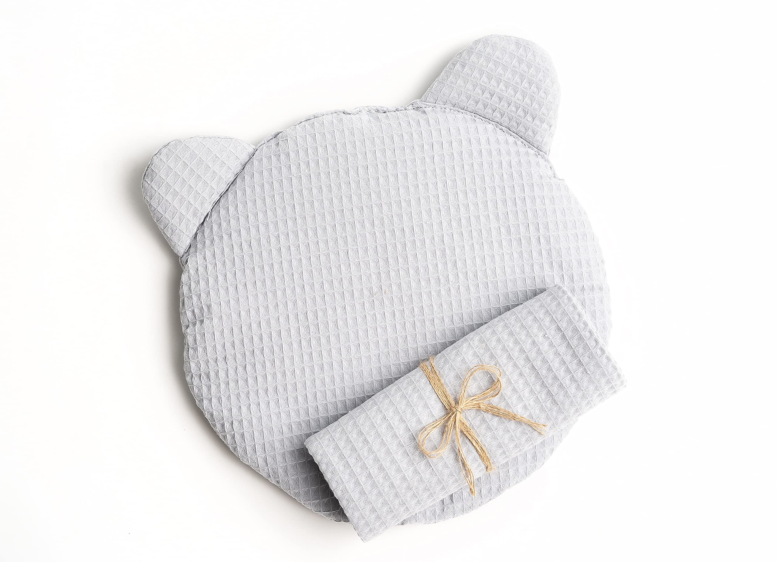 Frivolity Cotton Baby Blanket With a Teddy Bear Pillow, light grey