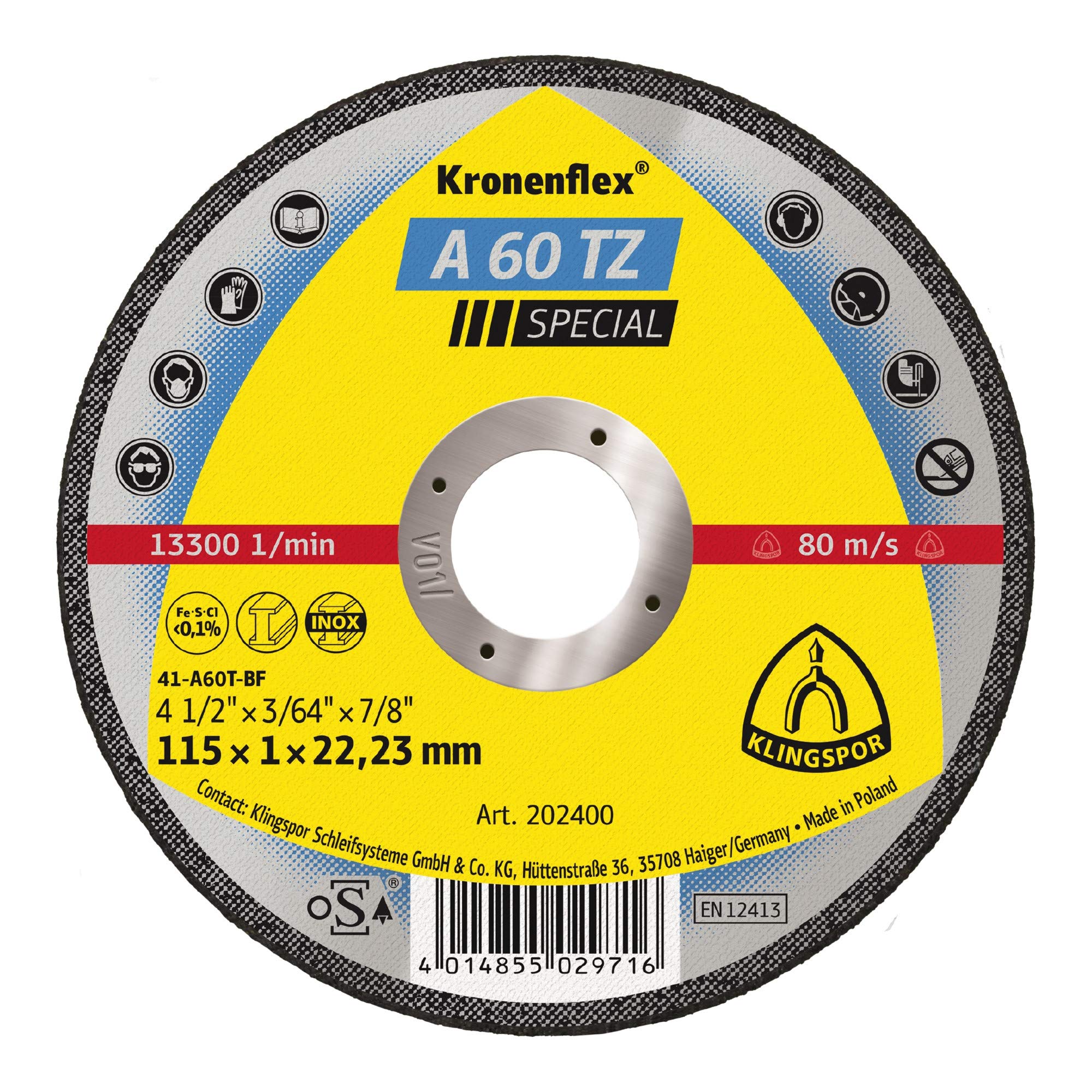 Klingspor 60G Coarse Silicon Carbide Cutting Discs, Grey, 115mm x 1mm, Per/25, Compatible with Angle Grinder — image 1