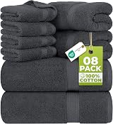 Utopia Towels 8 Piece Set Cotton Hotel Quality Gray Bath Towels Washcloths