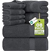Utopia Towels 8 Piece Luxury Towel Set – Majestic Plush, Super Absorbent & Quicker-to-Dry, Thick 100% Ring Spun Cotton Towels for Bathroom, Spa & Hotel – 2 Bath, 2 Hand, 4 Washcloths, Grey