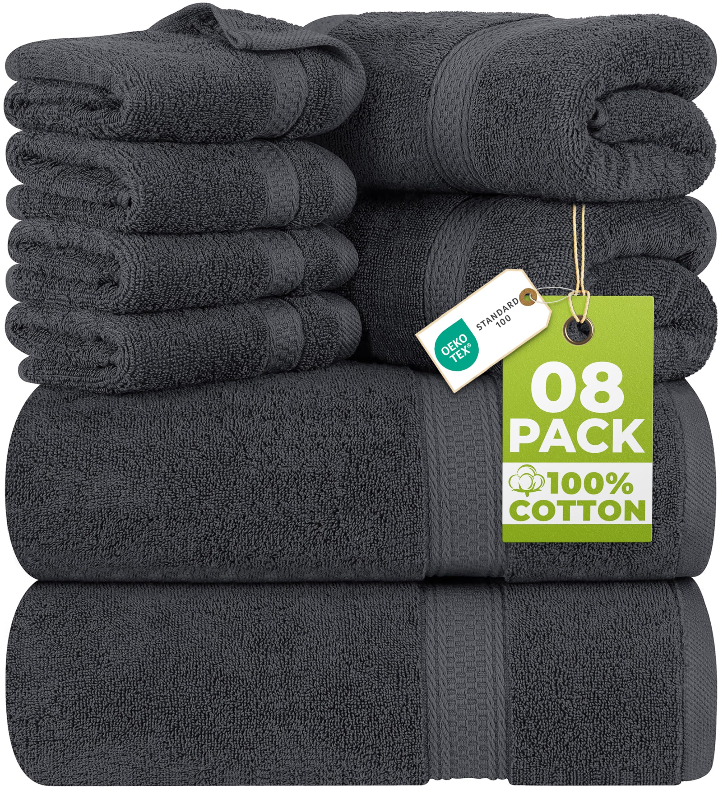 Utopia Towels 8 Piece Towel Set - 2 Bath Towels, 2 Hand Towels and 4 Washcloths Cotton Hotel Quality Super Soft and Highly Absorbent (Gray)
